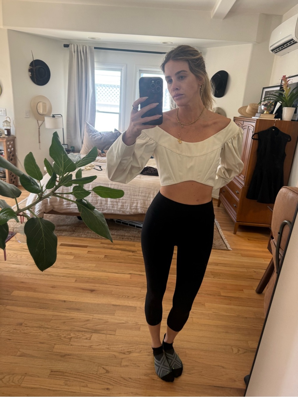 Dion Lee Off-White Cropped Peasant Top